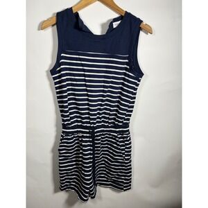 EVEREVE Ruby Romper Navy White Stripe Hooded Drawstring Waist Women's Size S